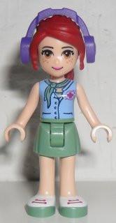 LEGO Minifigure-Mia, Sand Green Skirt, Medium Blue Top with Red Cross Logo and Scarf, Dark Purple Headphones-Friends-FRND080-Creative Brick Builders